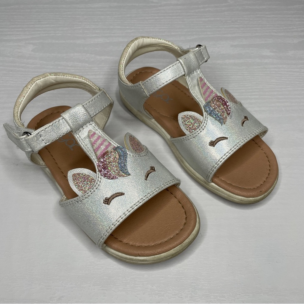 Sandals Girls 10 White Glitter Open Toe Dress Summer Shoes Unicorn
